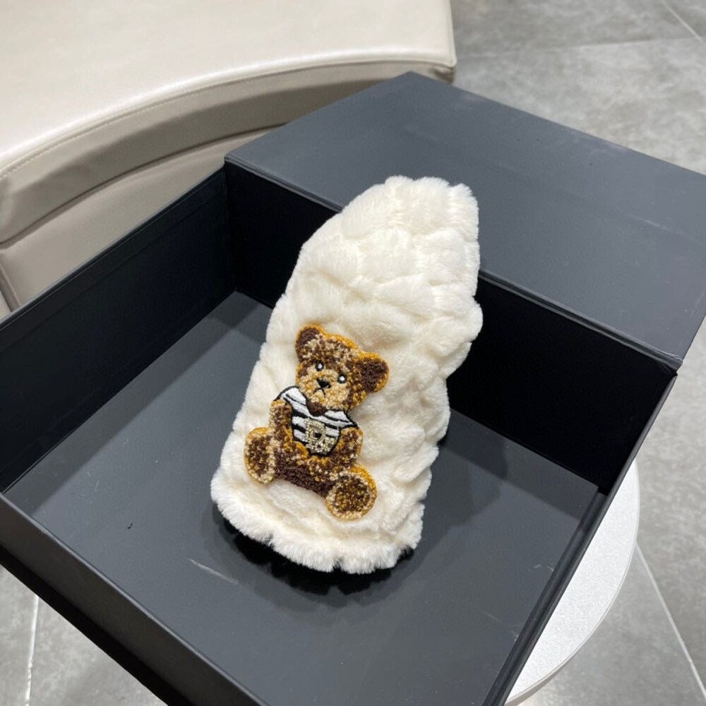 Dior Teddy Bear Embroidered White Faux Fur Bucket Hat - Picture 7 of 8